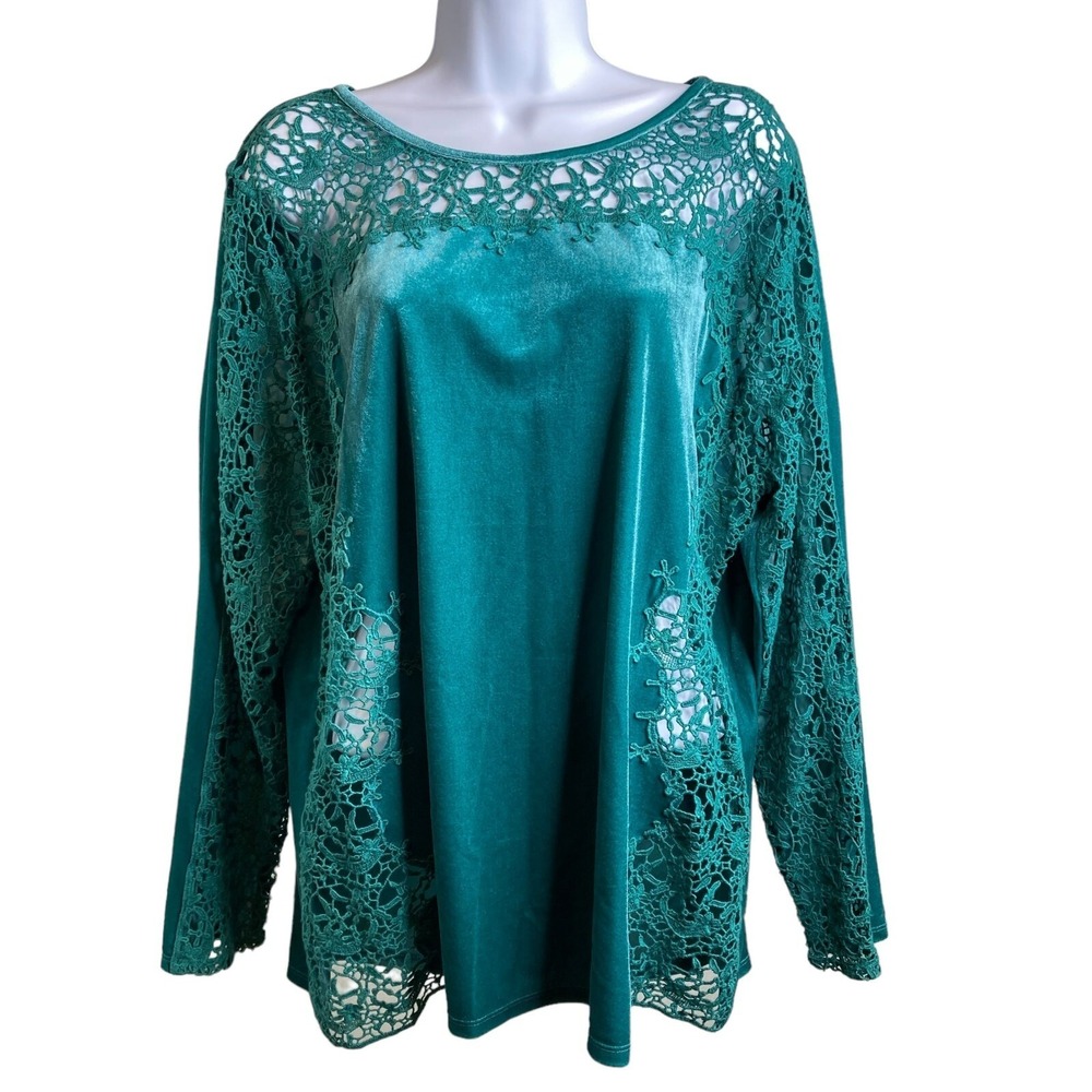 Sundance Women's Emerald Green Velvet Flowy Fairy Crochet Top Est. Size‎ 16/18